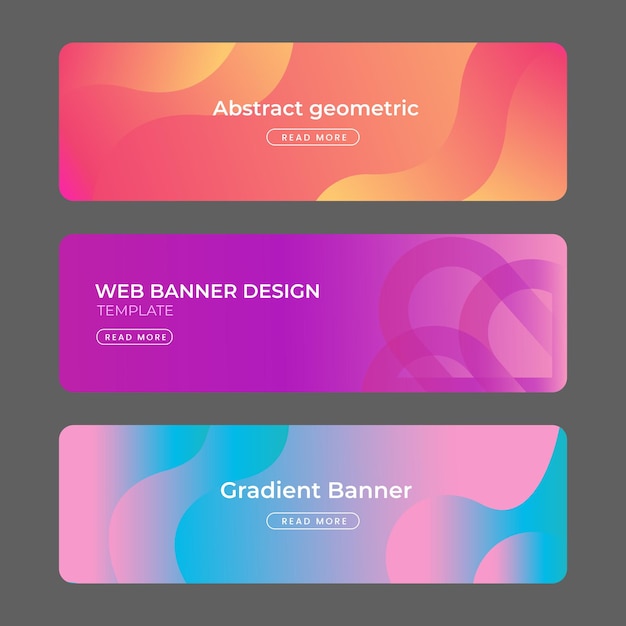Ensemble de 3 bannières abstraites de gradient bannière de promotion web colorée collection de bannières horizontales
