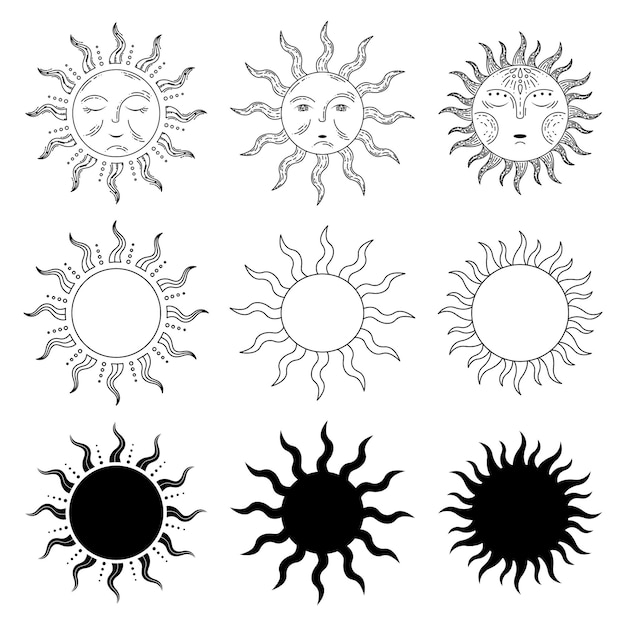 Vecteur ensemble de 3 soleil en illustration de style rétro