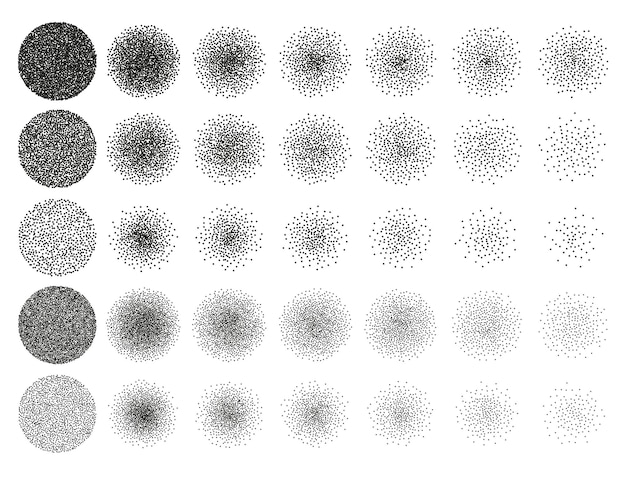 Ensemble de 35 motifs pointillés ronds pour le design. Gravure ponctuelle pour créer des pinceaux . Gravure pour fonds rétro. Gravure pour l'ombre . Ensemble très détaillé de gravure de carreaux pour la conception