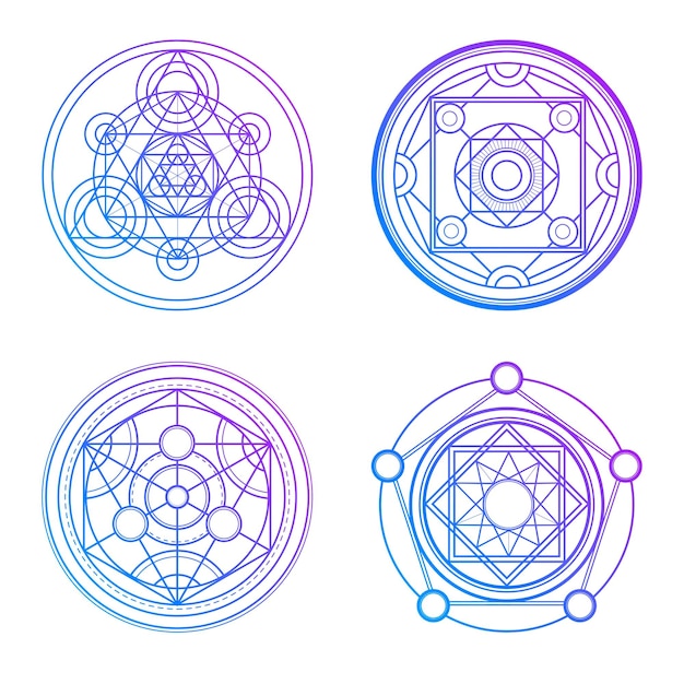 Ensemble de 4 cercles d'alchimie violets Cercles géométriques magiques