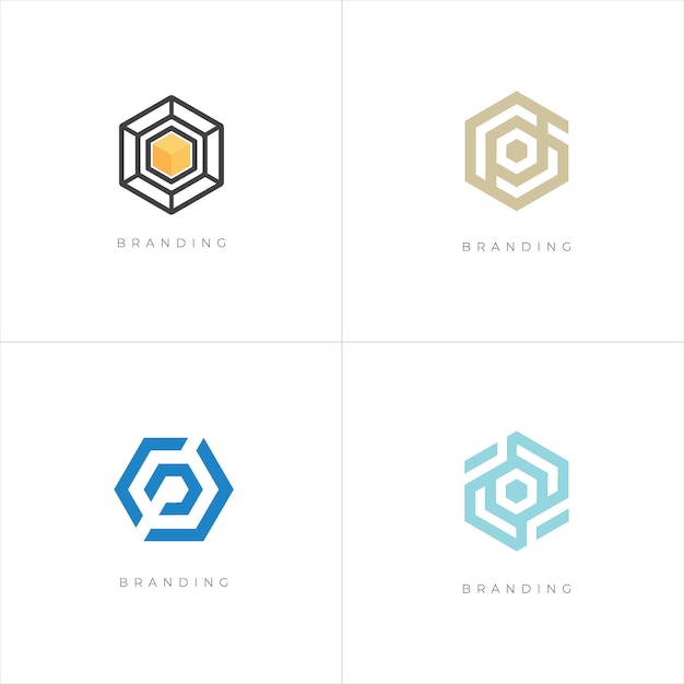 Vecteur ensemble 4en1 - ensemble de logos vectoriels hexagon multimedia
