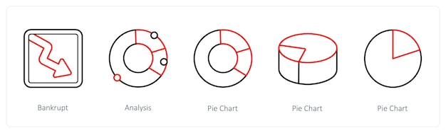 Un ensemble de 5 diagrammes et icônes de rapport tels que le graphique pie de l'analyse de la faillite