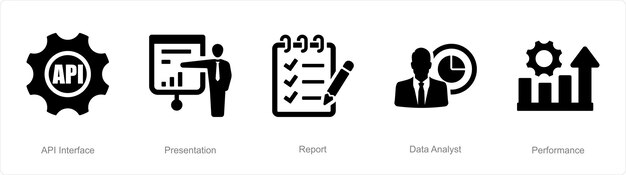 Un ensemble de 5 icônes d'analyse de données en tant que rapport de présentation de l'interface API