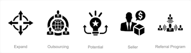 Un ensemble de 5 icônes d'augmentation des ventes pour élargir le potentiel d'externalisation