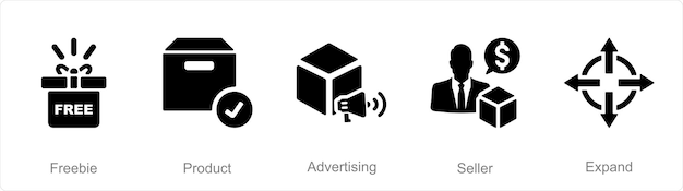 Vecteur un ensemble de 5 icônes augmenter la vente comme publicité de produits gratuits