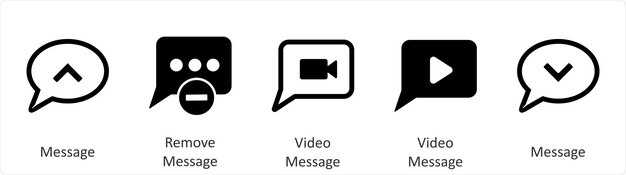 Un ensemble de 5 icônes commerciales en tant que message supprimer message message vidéo