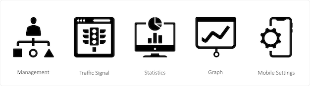 Un ensemble de 5 icônes commerciales telles que les statistiques de gestion des signaux de circulation