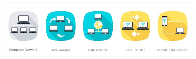 Un ensemble de 5 icônes de communication en tant que transfert de données de réseau informatique transfert de données mobile