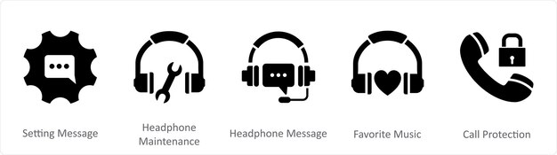 Un ensemble de 5 icônes de contact comme message de réglage de maintenance des écouteurs