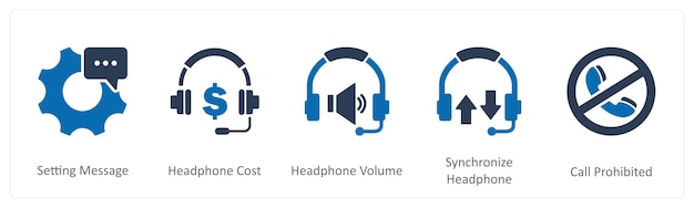 Un ensemble de 5 icônes de contact comme réglage de message coût casque coût casque