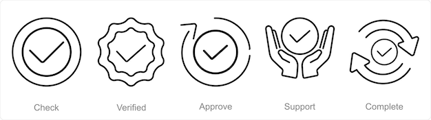 Vecteur un ensemble de 5 icônes de contrôle comme contrôle vérifié approuver