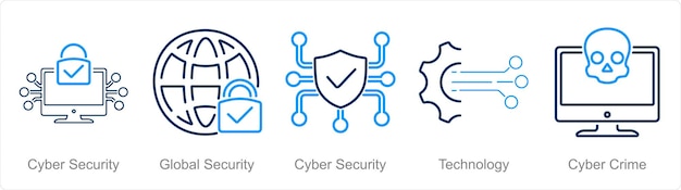 Un ensemble de 5 icônes de cybersécurité en tant que technologie de sécurité mondiale de cybersècurité