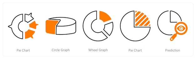 Un ensemble de 5 icônes de diagrammes sous forme de graphique en forme de cercle, de graphe en forme de roue