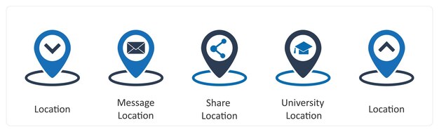 Un ensemble de 5 icônes d'entreprise comme emplacement message emplacement emplacement partage emplacement