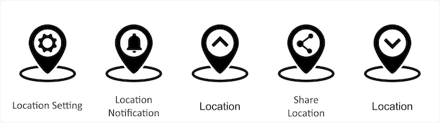 Un ensemble de 5 icônes d'entreprise comme emplacement de réglage de l'emplacement de notification de l' emplacement