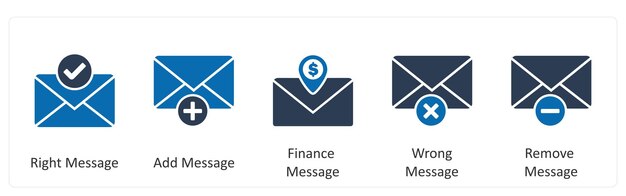 Un ensemble de 5 icônes d'entreprise comme message droit ajouter message message financier
