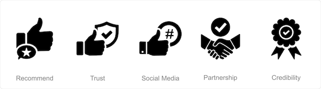 Un ensemble de 5 icônes d'influenceurs recommandées pour faire confiance aux médias sociaux