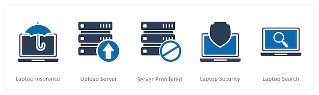 Un ensemble de 5 icônes Internet en tant que serveur de téléchargement d'assurance d'ordinateur portable interdit