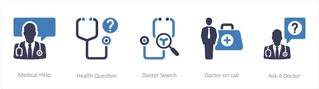 Un ensemble de 5 icônes médicales telles que l'aide médicale Question de santé