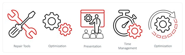 Un ensemble de 5 icônes de mélange en tant qu'outils de réparation d'optimisation d'outils manuels