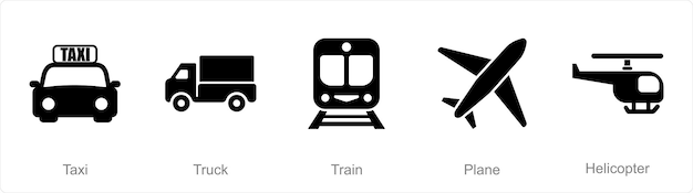 Un Ensemble De 5 Icônes Mix Comme Train De Camion Taxi