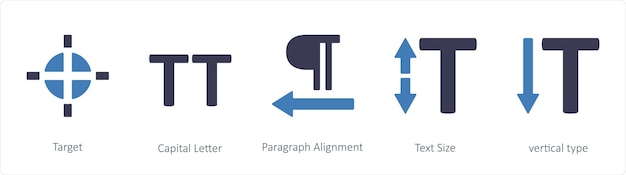 Un Ensemble De 5 Icônes D'outils Graphiques Telles Que La Lettre Majuscule Cible Alignement Du Paragraphe