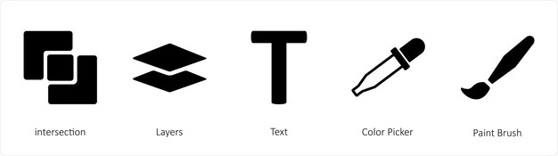 Vecteur un ensemble de 5 icônes d'outils graphiques tels que des couches d'intersection texte