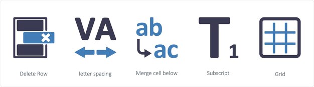 Un Ensemble De 5 Icônes D'outils Graphiques Tels Que L'espace Entre Les Lettres De La Ligne De Suppression