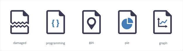 Un ensemble de 5 icônes d'outils graphiques tels que des gps de programmation endommagés