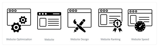 Un ensemble de 5 icônes SEO comme optimisation de site Web conception de site Web