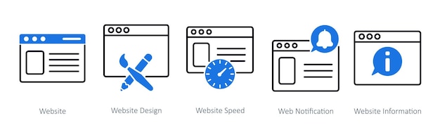 Un ensemble de 5 icônes SEO comme site web design site web vitesse