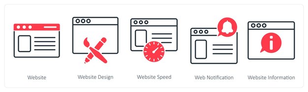 Un ensemble de 5 icônes SEO comme site web design site web vitesse