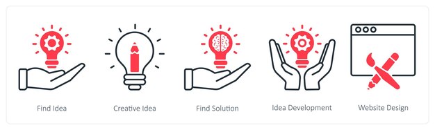 Un ensemble de 5 icônes Seo comme trouver une idée créative idée trouver une solution