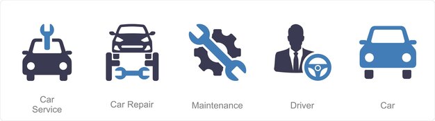 Vecteur un ensemble de 5 icônes de voitures comme service de voiture maintenance de réparation de voiture