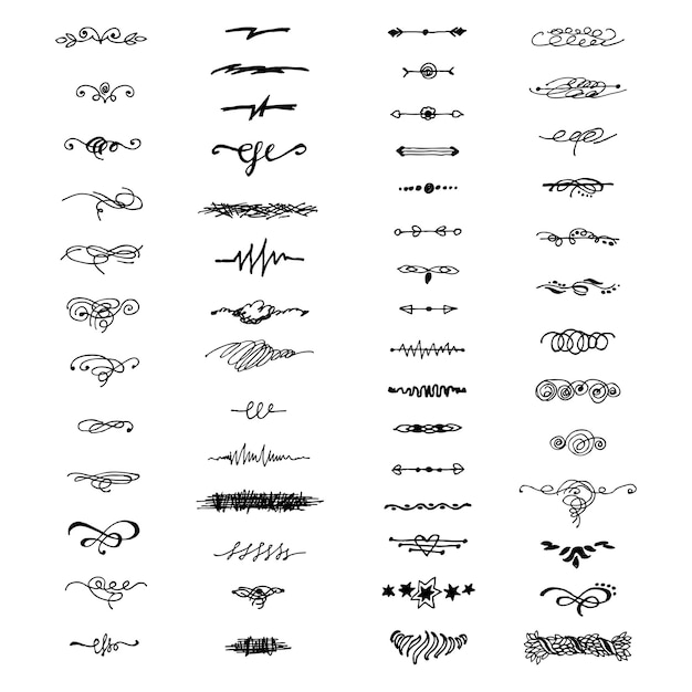 Vecteur ensemble de 55 bordures dessinées à la main avec des éléments de conception vectorielle de séparateurs d'encre