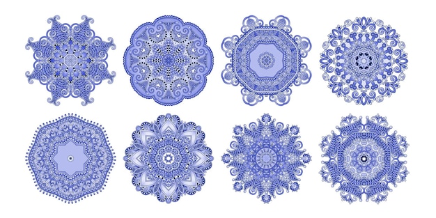 Ensemble de 8 motifs cachemire en cercle pour la conception de flocons de neige d'hiver ou une affiche de fleurs de printemps