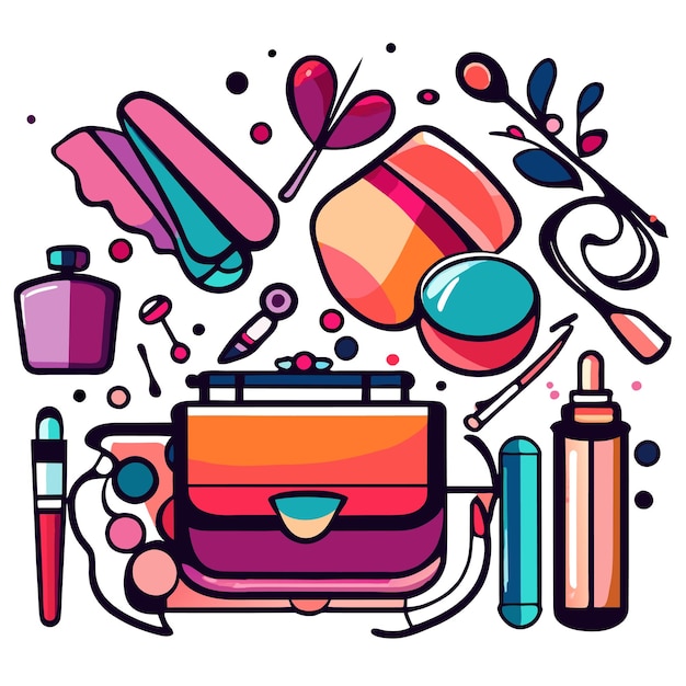 Vecteur ensemble d'accessoires de beauté ou de cosmétiques ou de maquillage collection illustration vectorielle