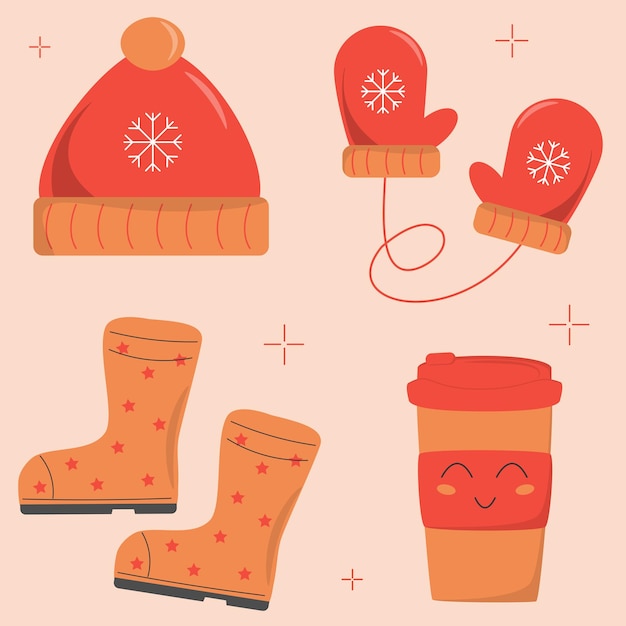 Ensemble D'accessoires D'hiver Avec Des Bottes Et Un Chapeau De Mitaines De Tasse à Café