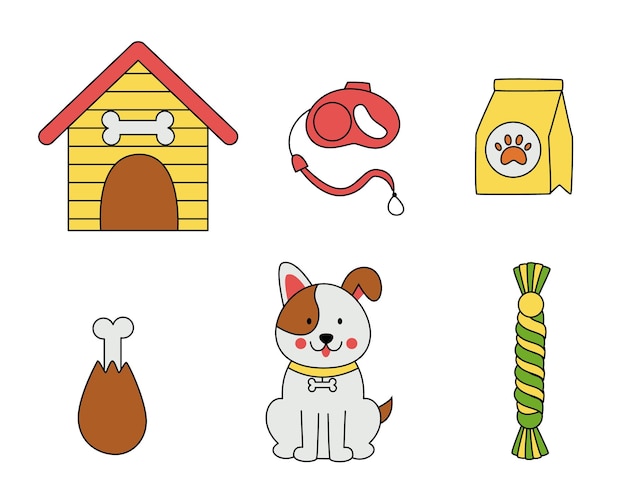 Ensemble D'accessoires Pour Chiens Et Chiens En Style Cartoon