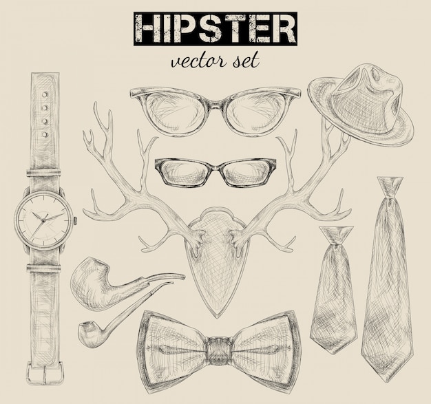 Ensemble D'accessoires De Style Hipster Dessiné à La Main