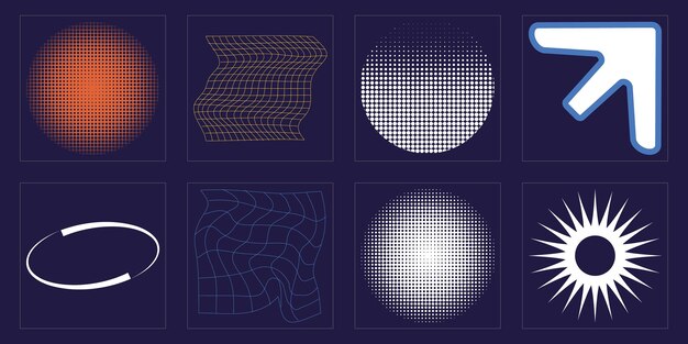 Ensemble d'actifs graphiques vectoriels Ensemble futuriste rétro psychédélique Rave Éléments Cyberpunk