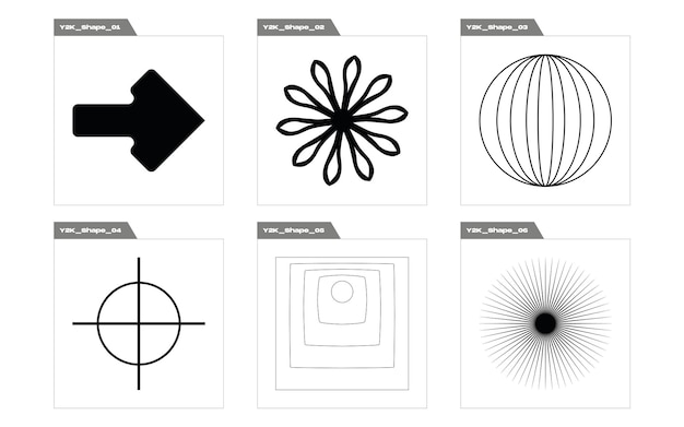 Ensemble d'actifs graphiques vectoriels Ensemble futuriste rétro psychédélique Rave Formes abstraites modernes