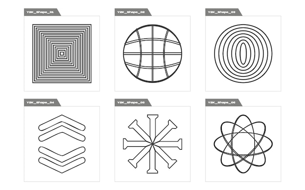 Ensemble d'actifs graphiques vectoriels Ensemble futuriste rétro psychédélique Rave Icônes minimalistes plates