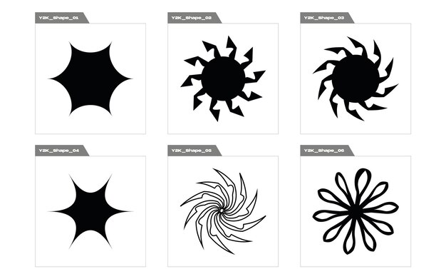 Ensemble d'actifs graphiques vectoriels Formes d'étoiles et de fleurs Brutalisme Éléments pour la décoration graphique