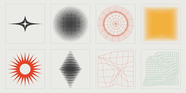 Ensemble d'actifs graphiques vectoriels Grande collection de symboles géométriques graphiques abstraits Éléments Cyberpunk