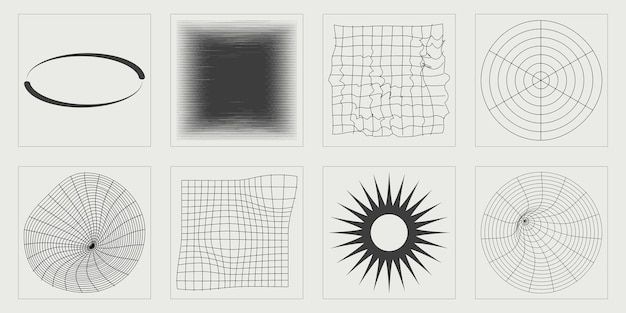 Ensemble d'actifs graphiques vectoriels Ornements graphiques futuristes rétro pour les T-shirts modernes conçus