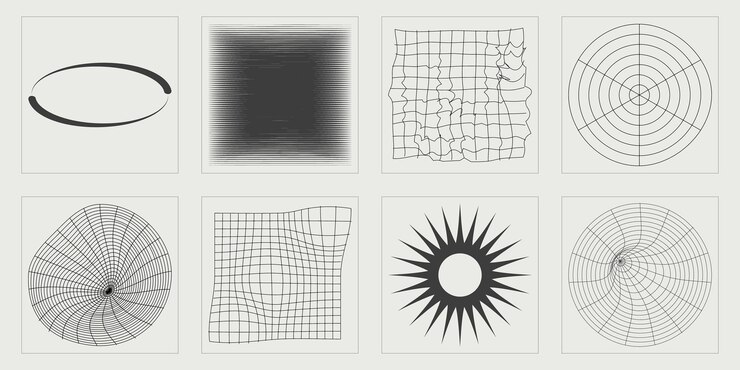 Vecteur ensemble d'actifs graphiques vectoriels ornements graphiques futuristes rétro pour les t-shirts modernes conçus