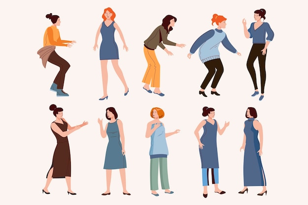 Ensemble D'activités De Personnages Féminins Et Collection De Poses