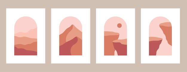 Ensemble d'affiches avec concept de paysage de montagne et couleurs pastel