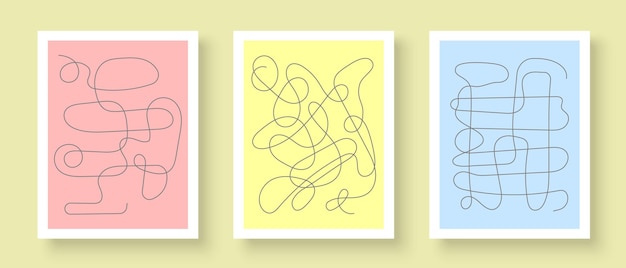 Ensemble D'affiches Créatives Pour La Décoration Murale Dans Un Style D'art Minimaliste Moderne Dessin Au Trait Abstrait